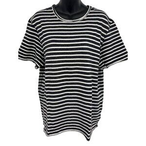 Joes Stripe Shirt Mens Size Medium Black White Short Sleeve Raw Hem Stripe EUC